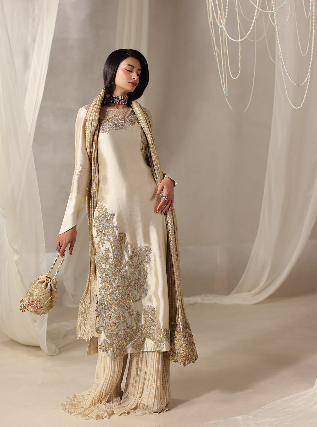 Twilight by Musferah Saad RTW Hand work Tissue Silk 3 Piece Suit Lyra - Eid Collection
