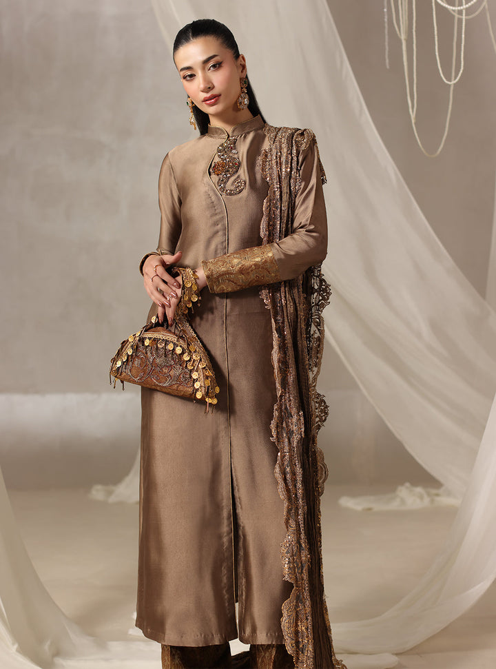 Twilight by Musferah Saad RTW Hand work Tissue Silk 3 Piece Suit Brulee - Casual Collection