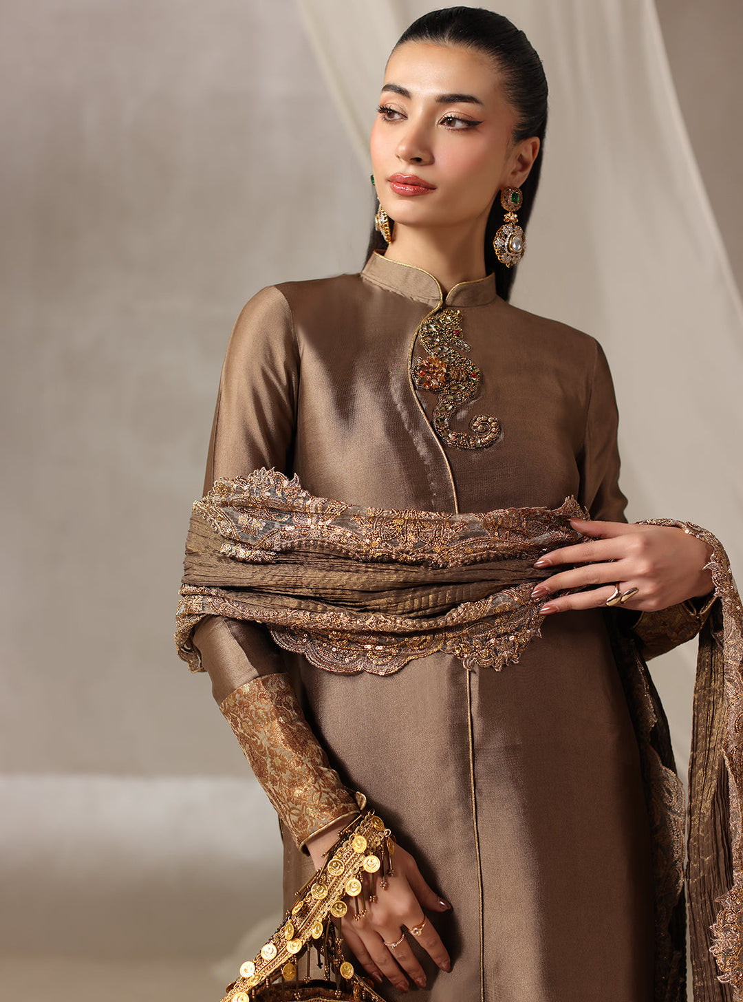 Twilight by Musferah Saad RTW Hand work Tissue Silk 3 Piece Suit Brulee - Casual Collection