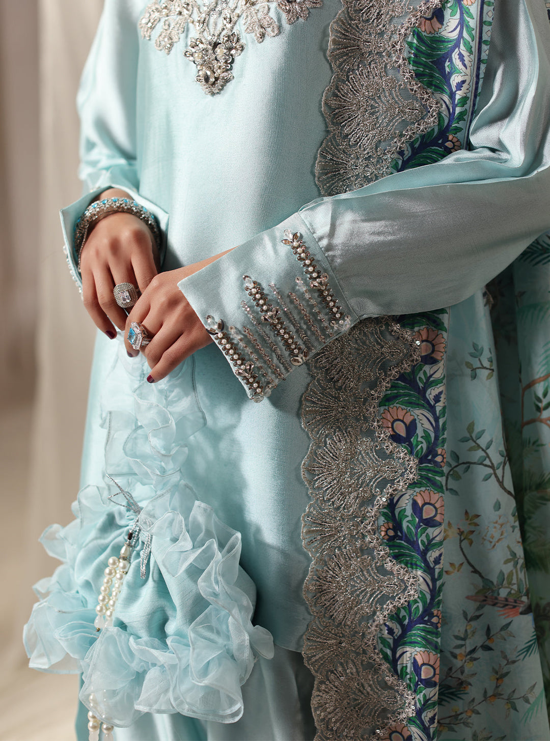 Twilight by Musferah Saad RTW Hand work Tissue Silk 3 Piece Suit Moonlit Whisper - Eid Collection