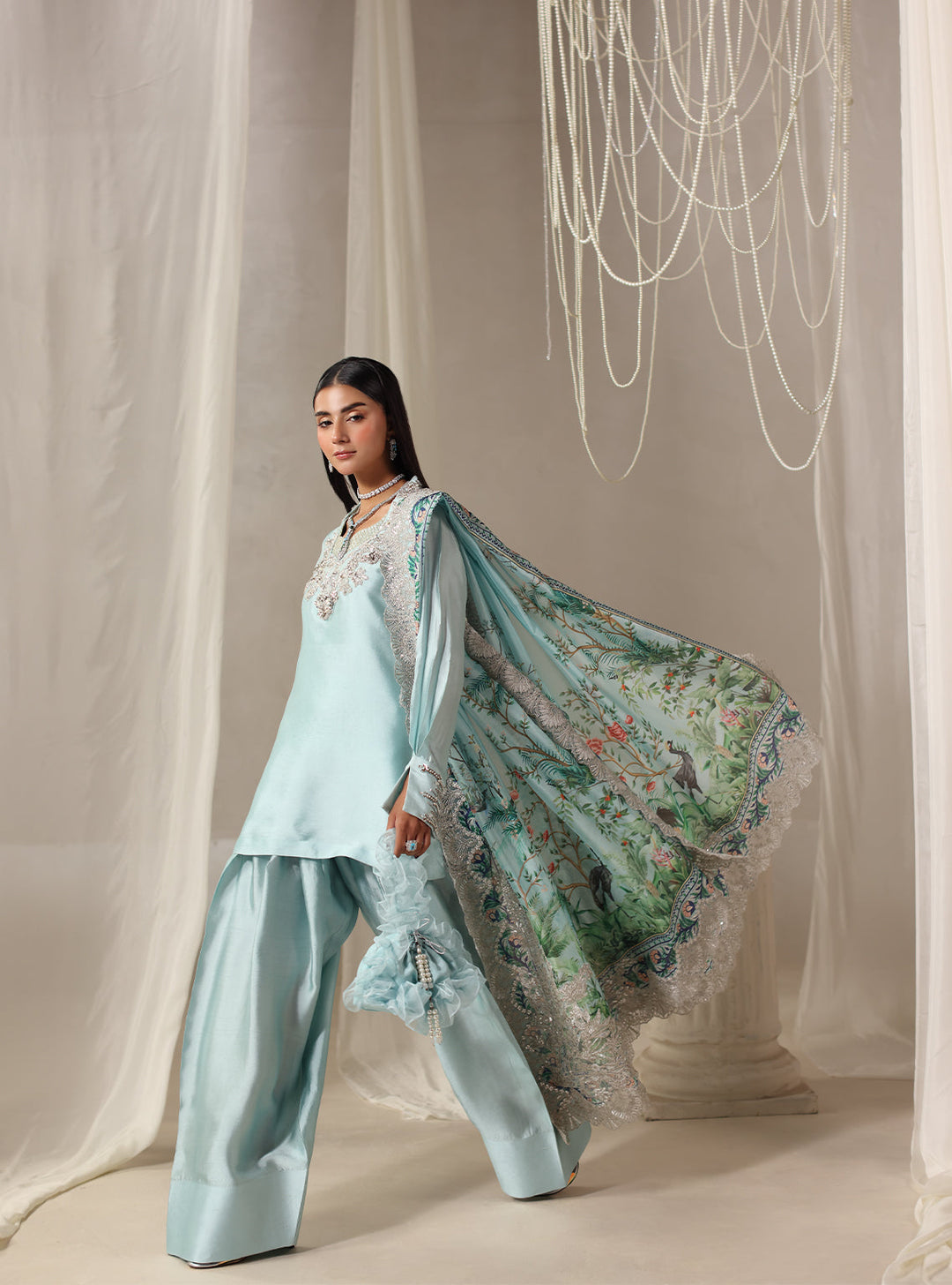 Twilight by Musferah Saad RTW Hand work Tissue Silk 3 Piece Suit Moonlit Whisper - Eid Collection