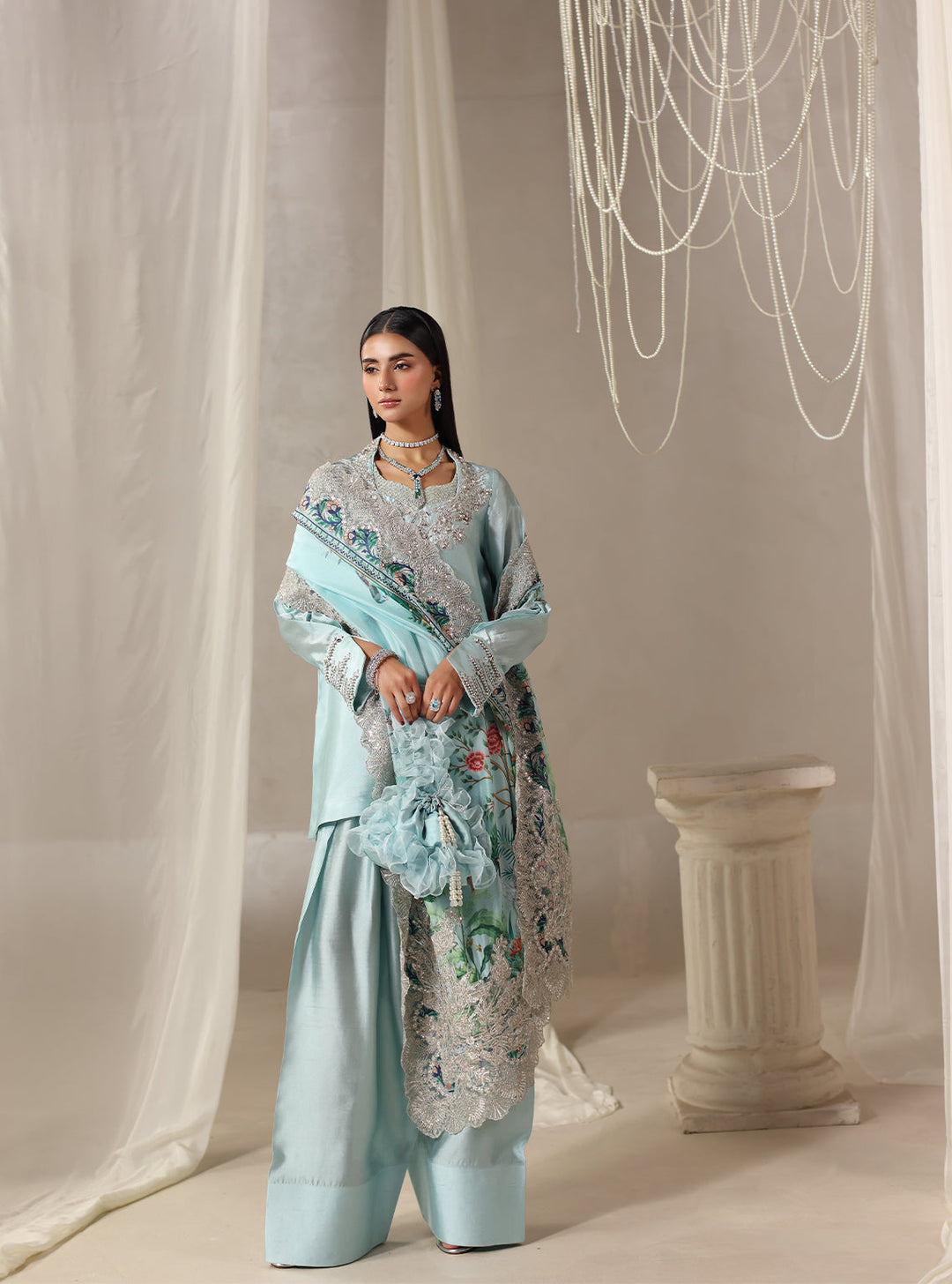 Twilight by Musferah Saad RTW Hand work Tissue Silk 3 Piece Suit Moonlit Whisper - Eid Collection