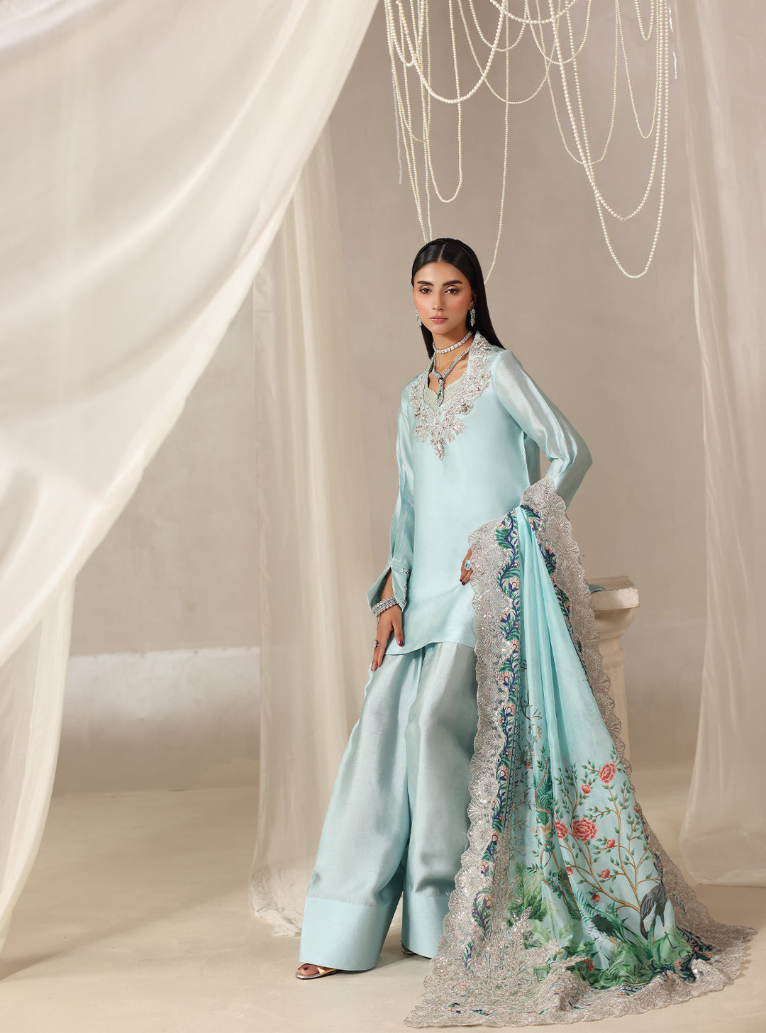 Twilight by Musferah Saad RTW Hand work Tissue Silk 3 Piece Suit Moonlit Whisper - Eid Collection