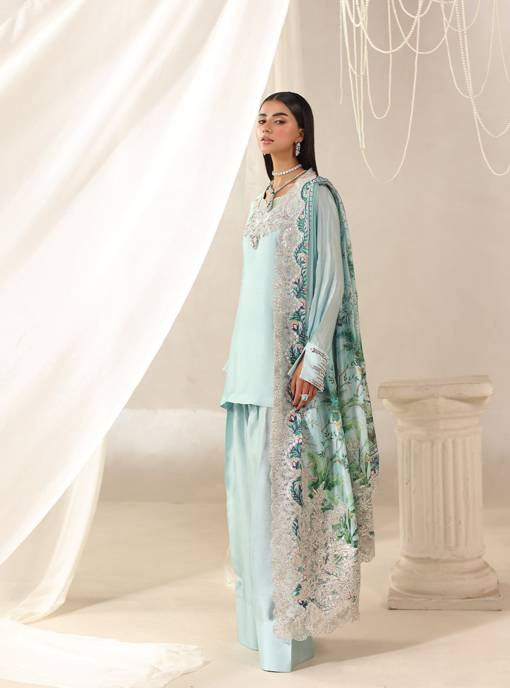 Twilight by Musferah Saad RTW Hand work Tissue Silk 3 Piece Suit Moonlit Whisper - Eid Collection