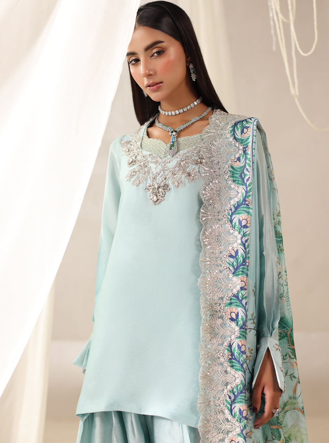 Twilight by Musferah Saad RTW Hand work Tissue Silk 3 Piece Suit Moonlit Whisper - Eid Collection