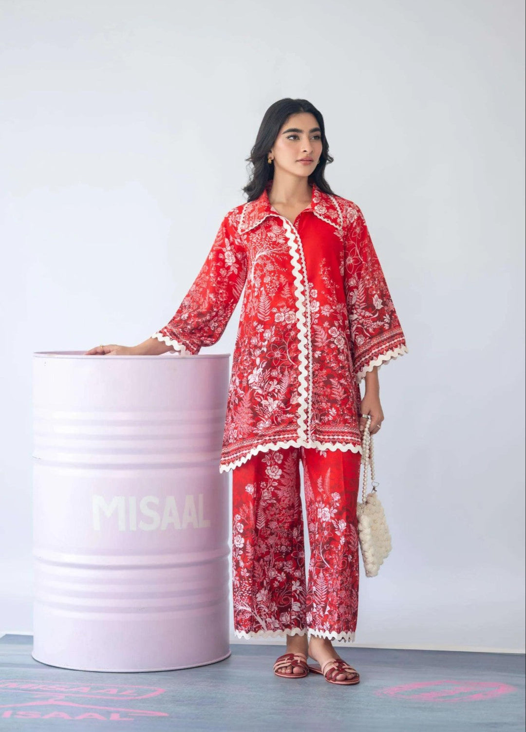 Misaal by Ayesha Somaya Charmed RTW Printed Cotton Silk 2 Piece Suit Spicy Rose - Casual Collection
