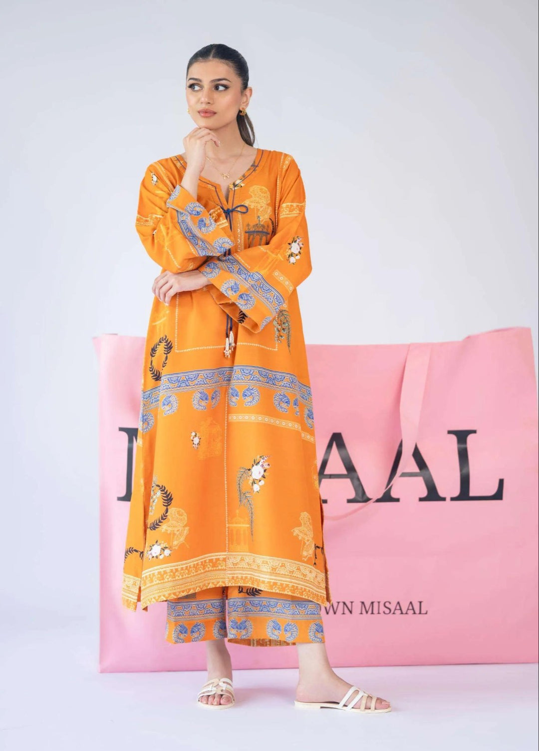 Misaal by Ayesha Somaya Charmed RTW Printed Cotton Silk 2 Piece Suit Citrus Hour - Casual Collection