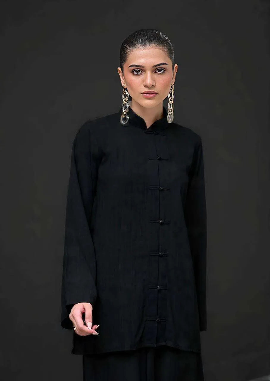 The Mandarine Misaal by Ayesha Somaya RTW Solids Irish Linen 2 Piece Suit Black Casual Collection