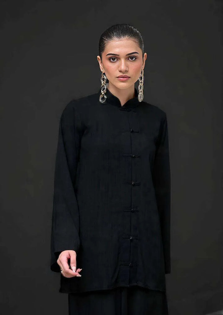 The Mandarine Misaal by Ayesha Somaya RTW Solids Irish Linen 2 Piece Suit Black Casual Collection