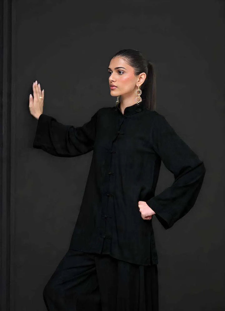 The Mandarine Misaal by Ayesha Somaya RTW Solids Irish Linen 2 Piece Suit Black Casual Collection