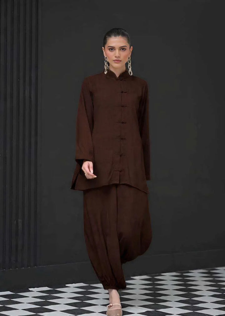 The Mandarine Misaal by Ayesha Somaya RTW Solids Irish Linen 2 Piece Suit Brown Casual Collection