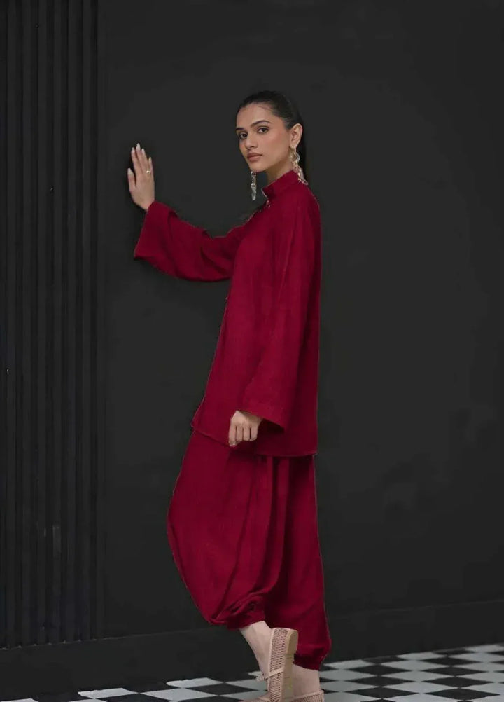The Mandarine Misaal by Ayesha Somaya RTW Solids Irish Linen 2 Piece Suit Maroon Casual Collection