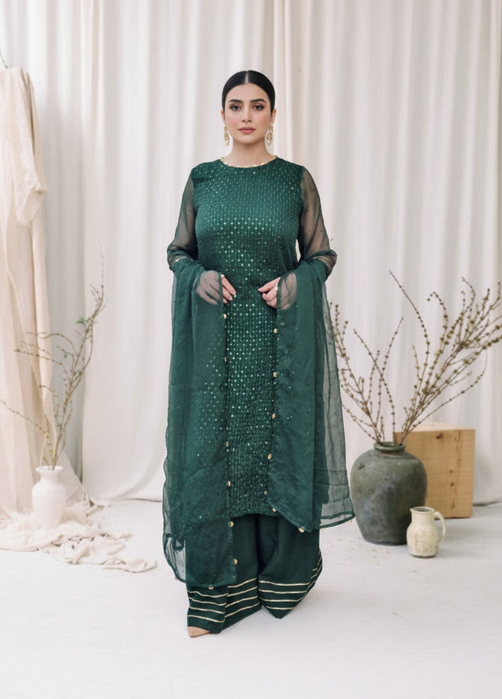 Riwaayat by Madiha Gohar RTW Textured Chiffon 3 Piece Suit Emerald Aura - Festive Collection