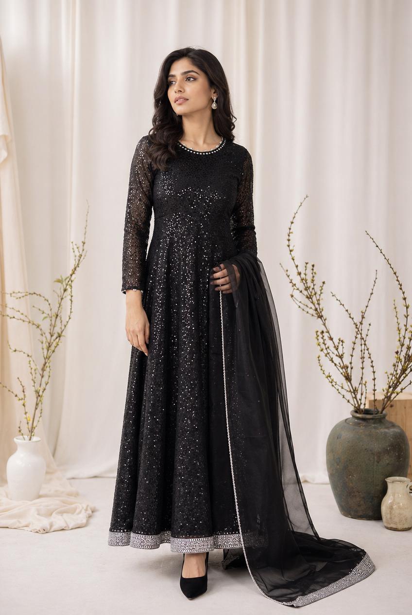 Riwaayat by Madiha Gohar RTW Textured Chiffon 3 Piece Suit Mehr Noir - Festive Collection