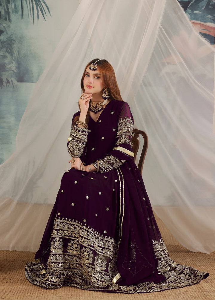Miraal by Unss Apparel Embroidered Chiffon 3 Piece Suit Purple Festive Collection