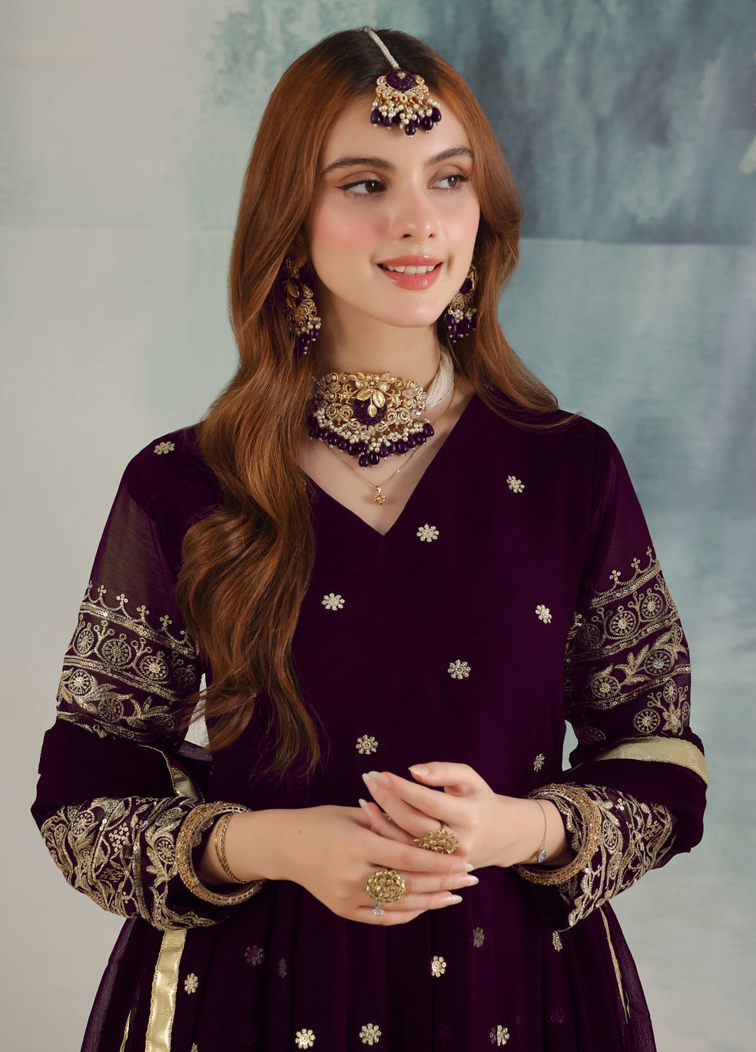 Miraal by Unss Apparel Embroidered Chiffon 3 Piece Suit Purple Festive Collection