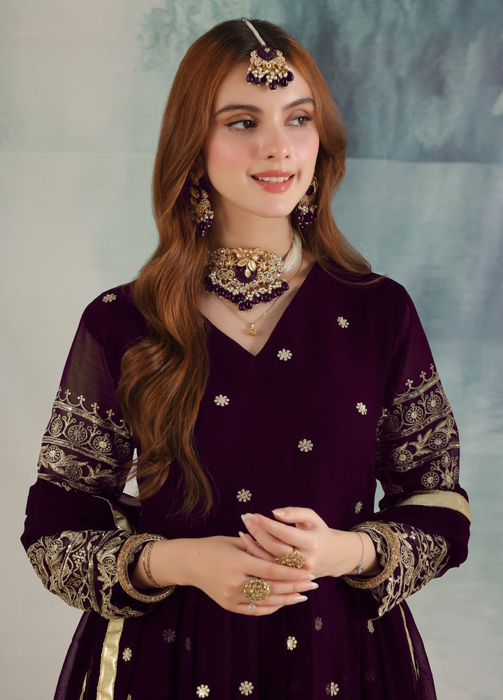Miraal by Unss Apparel Embroidered Chiffon 3 Piece Suit Purple Festive Collection