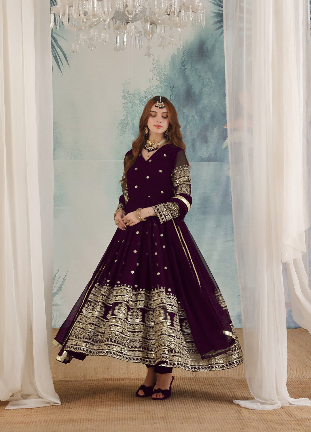 Miraal by Unss Apparel Embroidered Chiffon 3 Piece Suit Purple Festive Collection