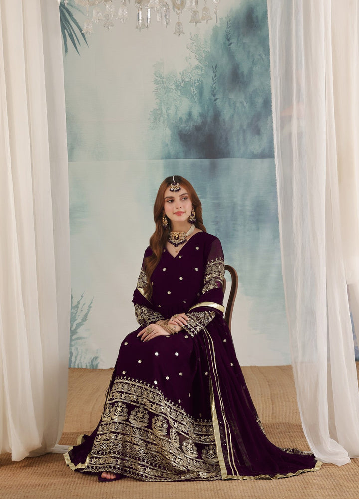 Miraal by Unss Apparel Embroidered Chiffon 3 Piece Suit Purple Festive Collection