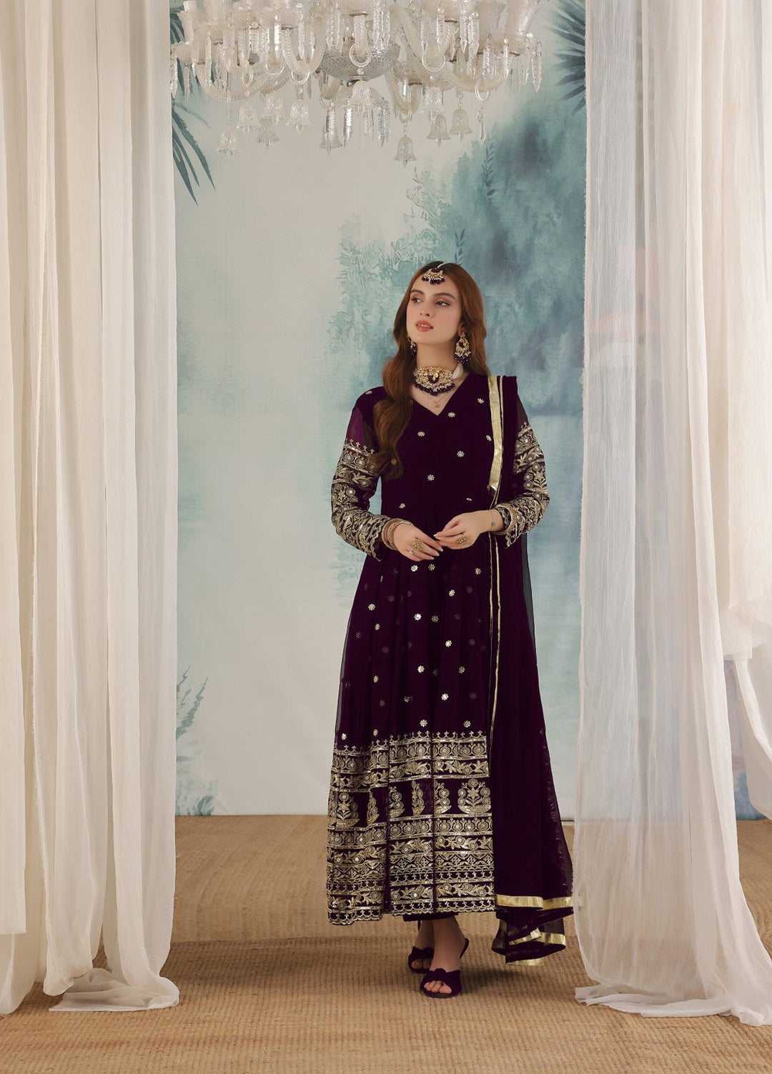 Miraal by Unss Apparel Embroidered Chiffon 3 Piece Suit Purple Festive Collection