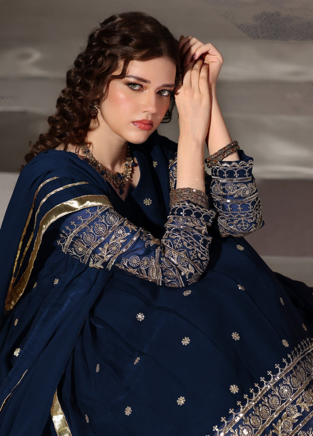 Miraal by Unss Apparel Embroidered Chiffon 3 Piece Suit Peacock Festive Collection