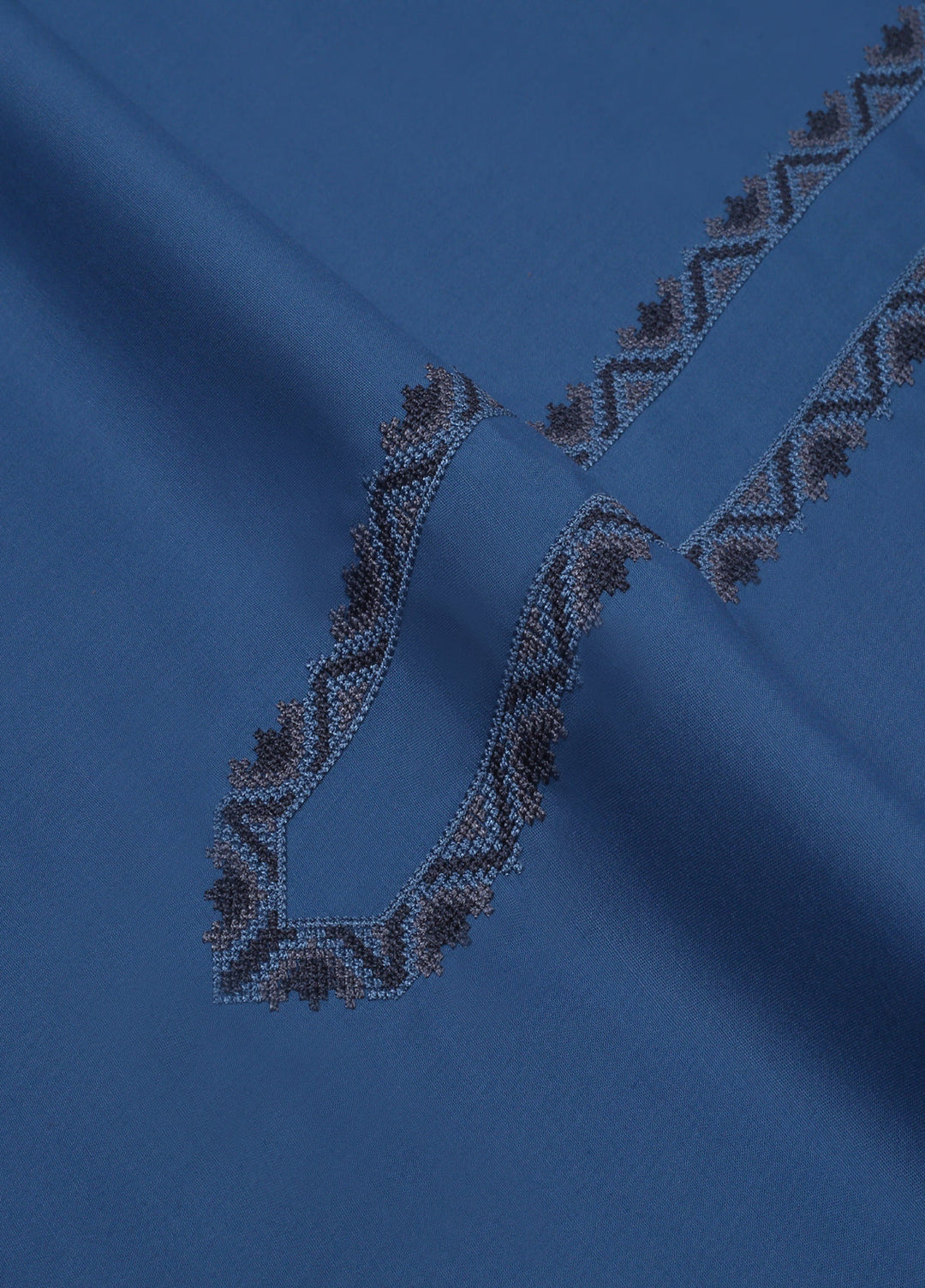 Monochrome by Fabrich Mens Unstitched Embroidered Wash N Wear 2 Piece Suit Neckline Yale-Blue Casual Collection