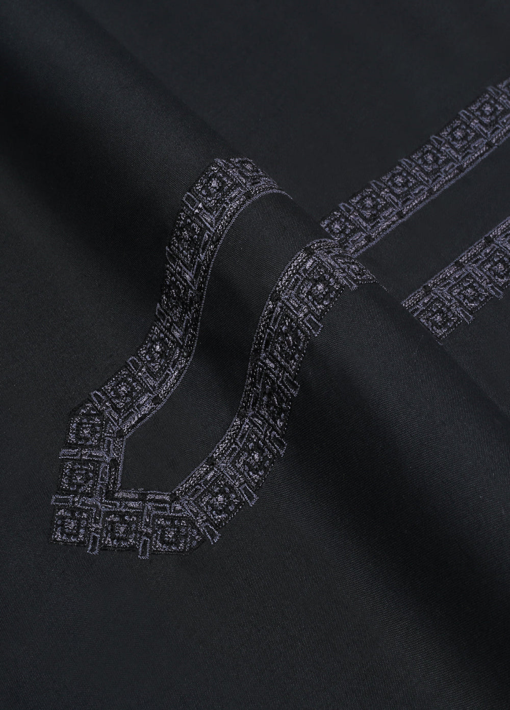 Monochrome by Fabrich Mens Unstitched Embroidered Wash N Wear 2 Piece Suit Necline-Bann Black Casual Collection
