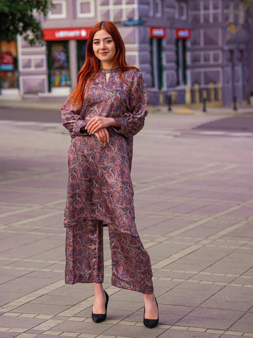 TNG Women RTW Printed Shamooz Co-Ord Set Suit Aroma Casual Collection