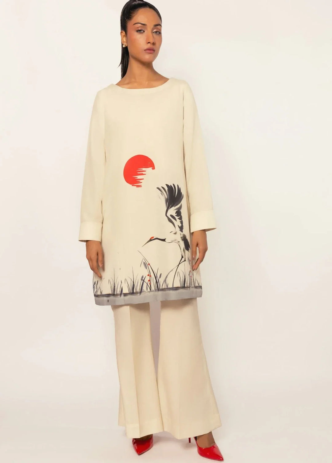 Ella Women RTW Printed Silk 2 Piece Suit Red Sun Eid Collection