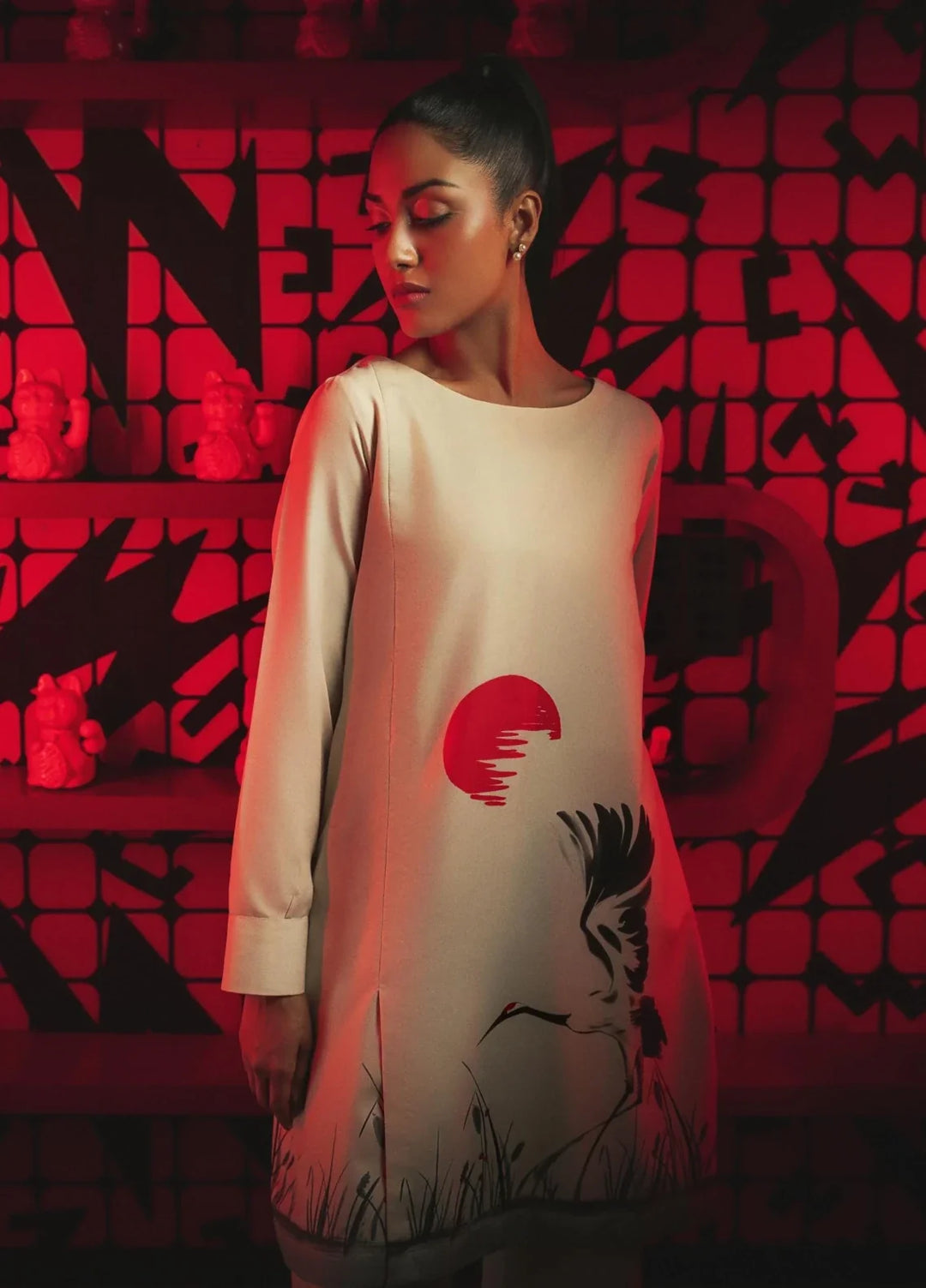 Ella Women RTW Printed Silk 2 Piece Suit Red Sun Eid Collection