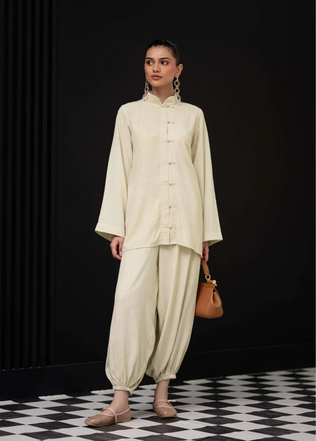 The Mandarine Misaal by Ayesha Somaya RTW Solids Irish Linen 2 Piece Suit Beige Casual Collection