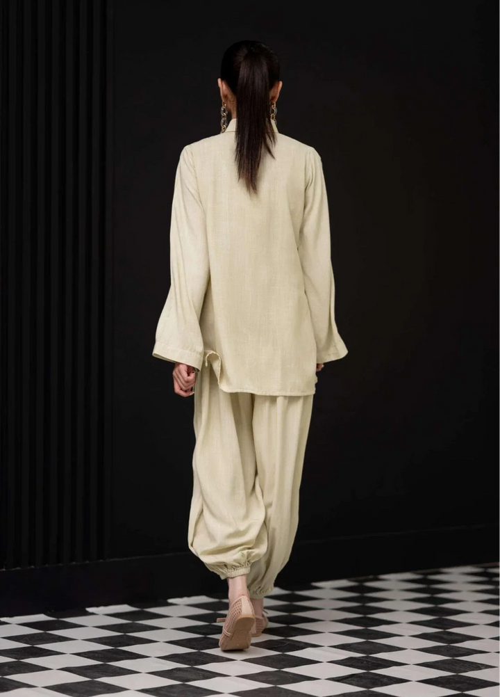 The Mandarine Misaal by Ayesha Somaya RTW Solids Irish Linen 2 Piece Suit Beige Casual Collection