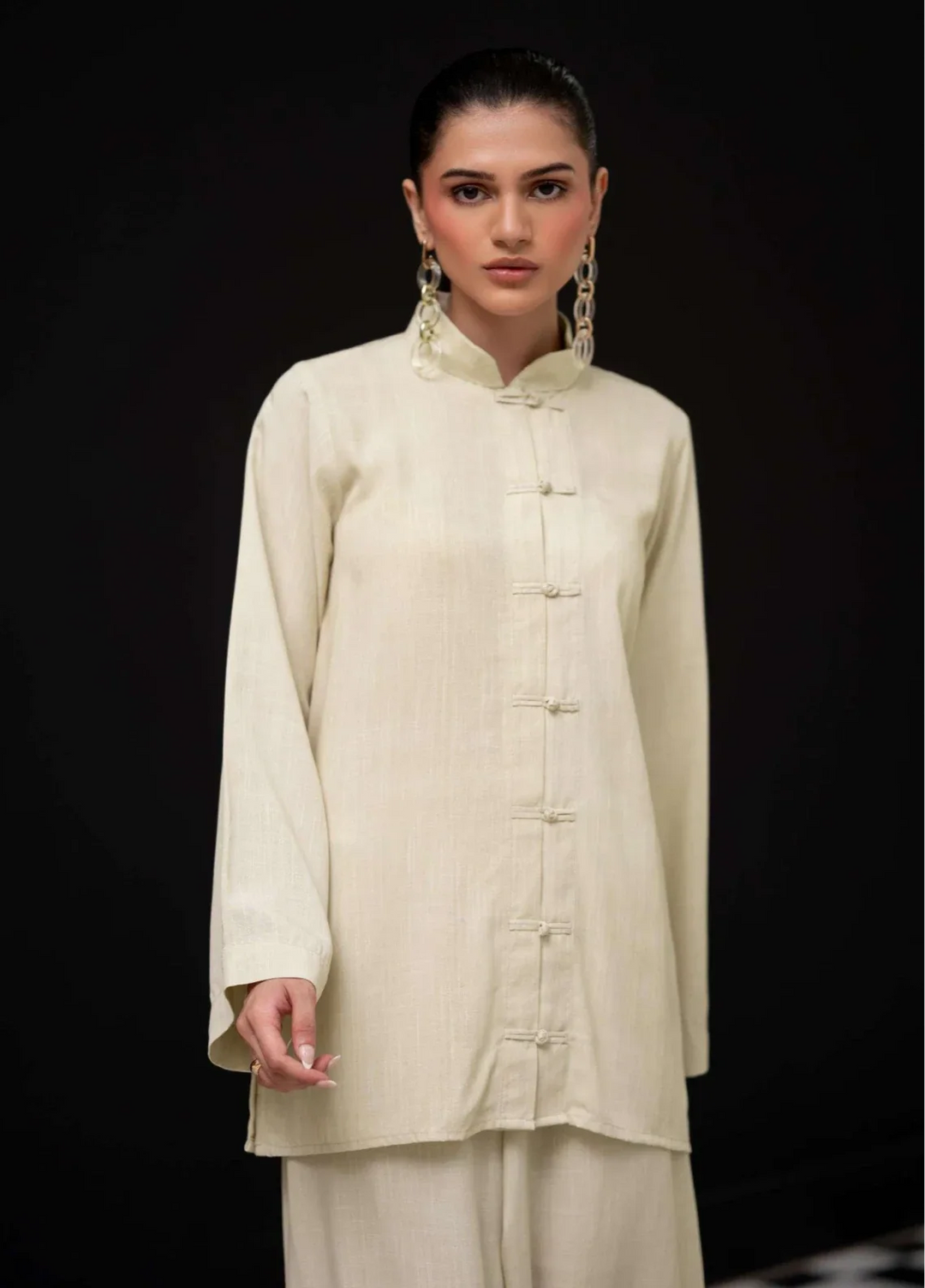 The Mandarine Misaal by Ayesha Somaya RTW Solids Irish Linen 2 Piece Suit Beige Casual Collection