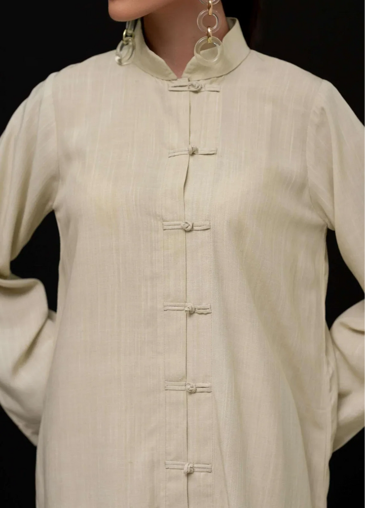 The Mandarine Misaal by Ayesha Somaya RTW Solids Irish Linen 2 Piece Suit Beige Casual Collection