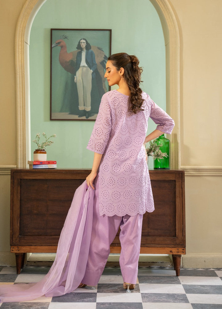 Naaz Couture RTW Chikankari Silk 3 Piece Suit Suit-Lilac Festive Collection
