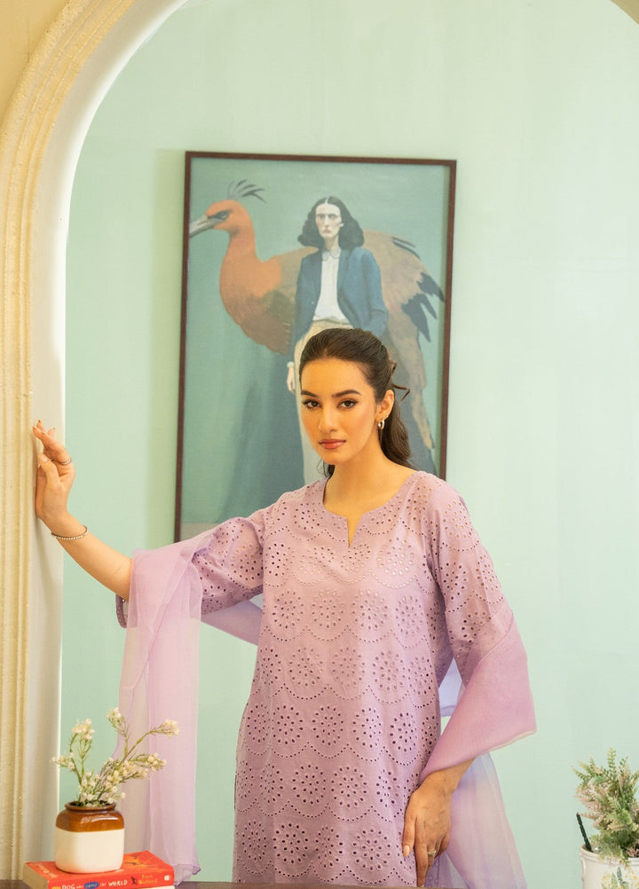 Naaz Couture RTW Chikankari Silk 3 Piece Suit Suit-Lilac Festive Collection
