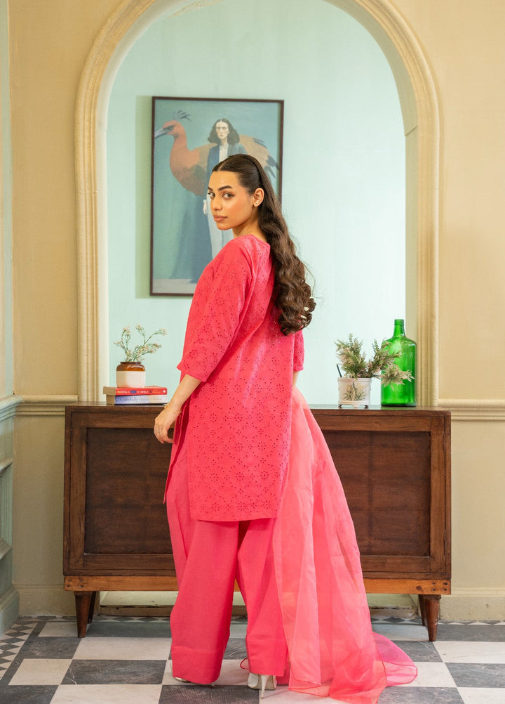 Naaz Couture RTW Chikankari Silk 3 Piece Suit Suit-Pink Festive Collection
