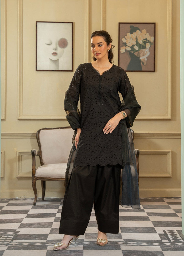 Naaz Couture RTW Chikankari Silk 3 Piece Suit Suit-Black Festive Collection