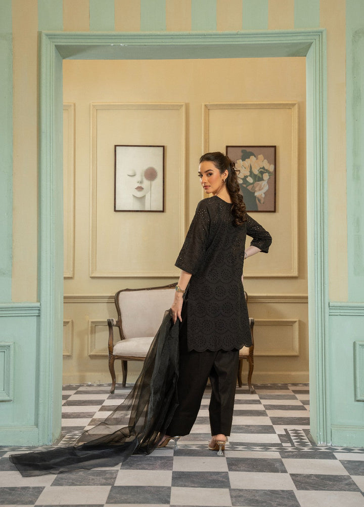 Naaz Couture RTW Chikankari Silk 3 Piece Suit Suit-Black Festive Collection