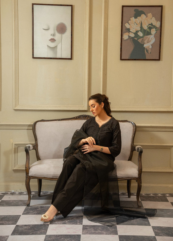 Naaz Couture RTW Chikankari Silk 3 Piece Suit Suit-Black Festive Collection