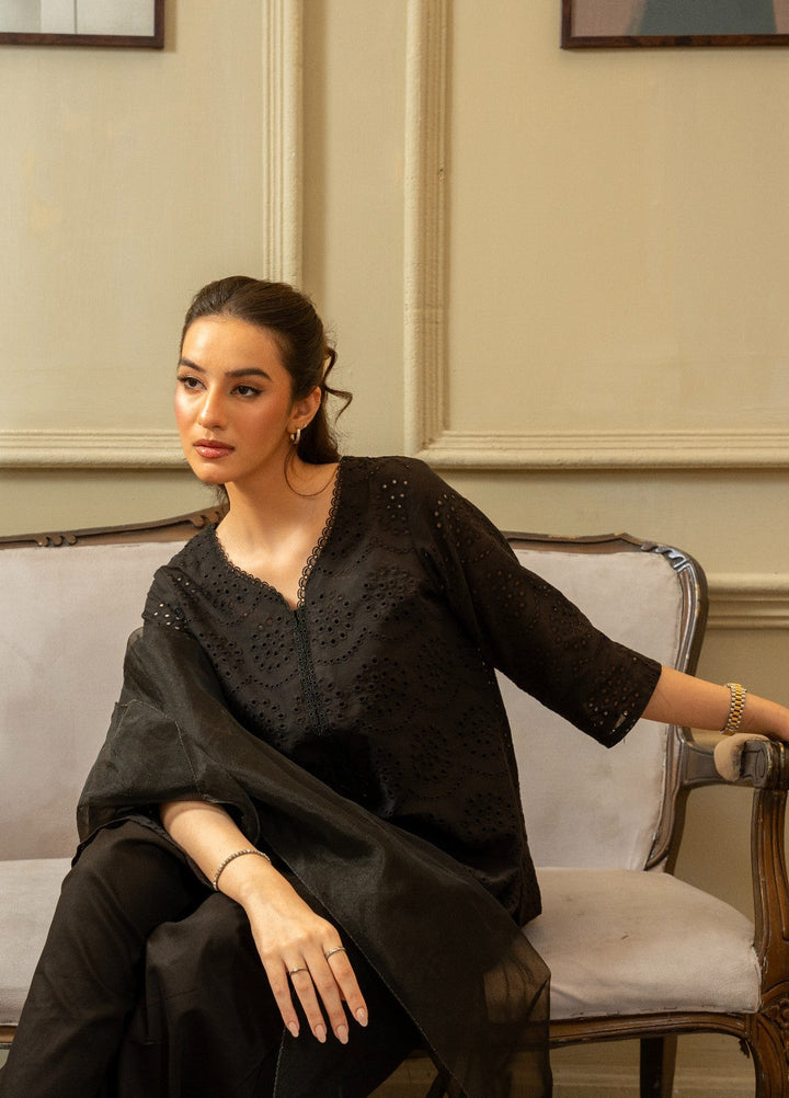 Naaz Couture RTW Chikankari Silk 3 Piece Suit Suit-Black Festive Collection