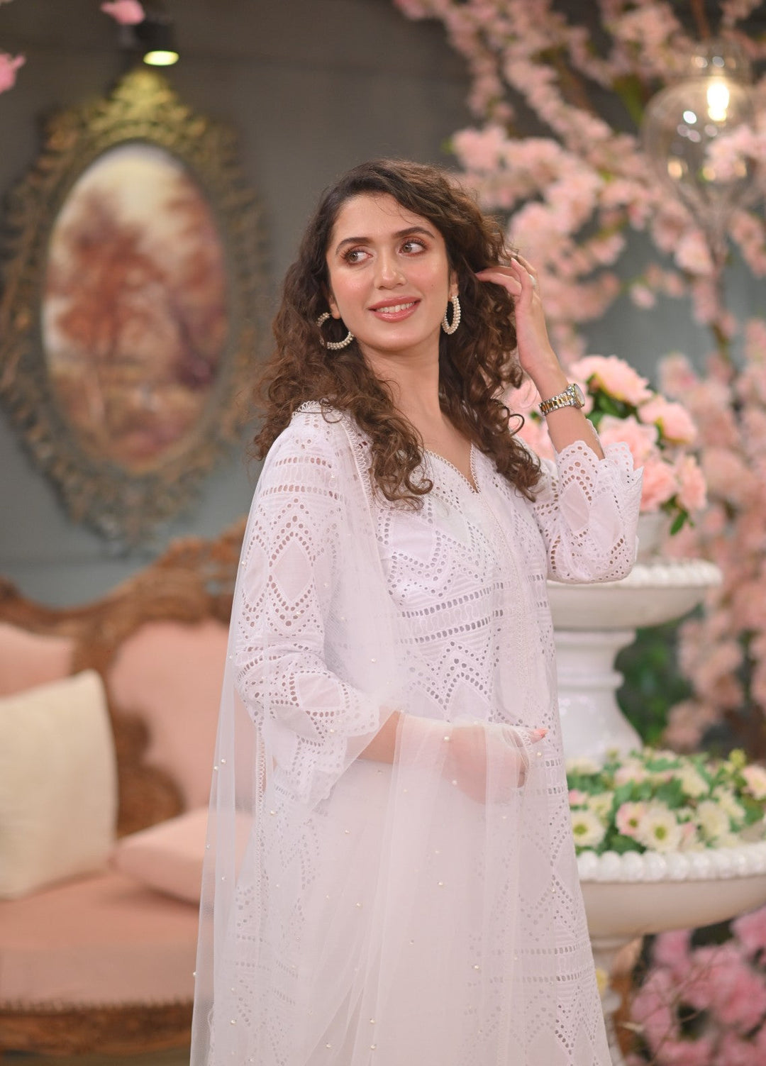 Naaz Couture RTW Chikankari Silk 3 Piece Suit Suit-White Festive Collection