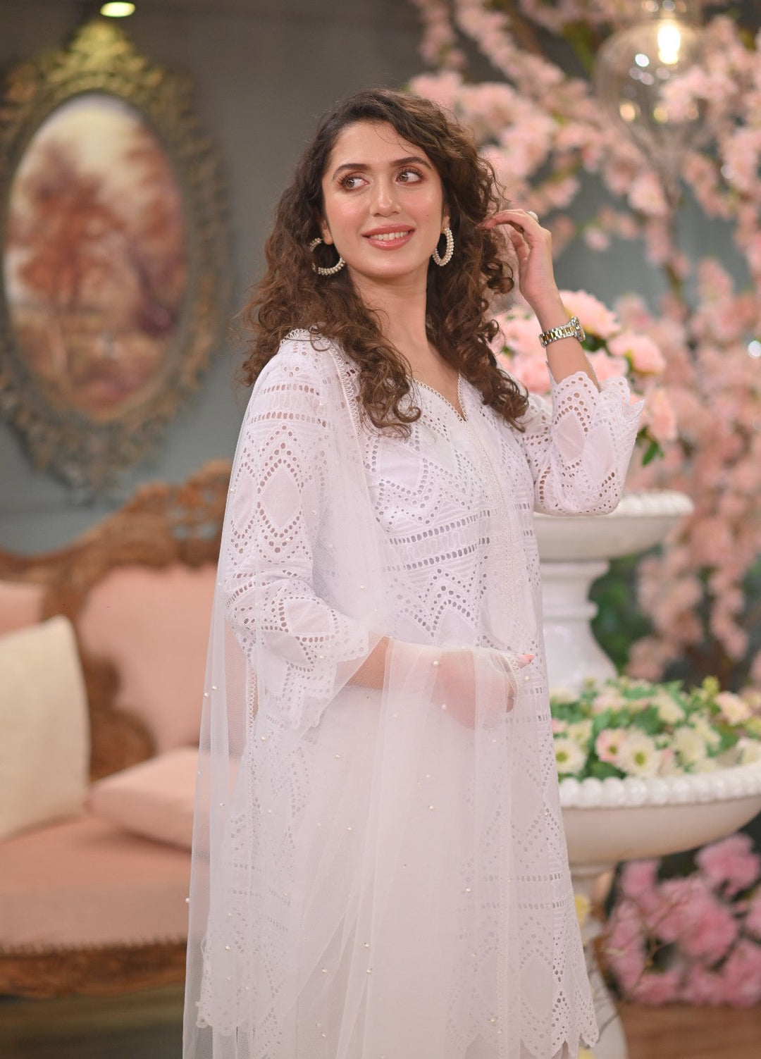 Naaz Couture RTW Chikankari Silk 3 Piece Suit Suit-White Festive Collection