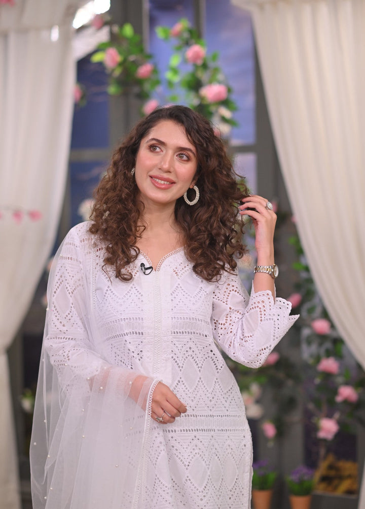 Naaz Couture RTW Chikankari Silk 3 Piece Suit Suit-White Festive Collection
