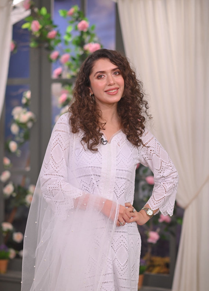 Naaz Couture RTW Chikankari Silk 3 Piece Suit Suit-White Festive Collection