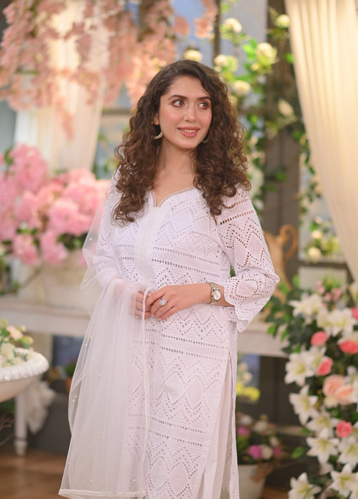 Naaz Couture RTW Chikankari Silk 3 Piece Suit Suit-White Festive Collection