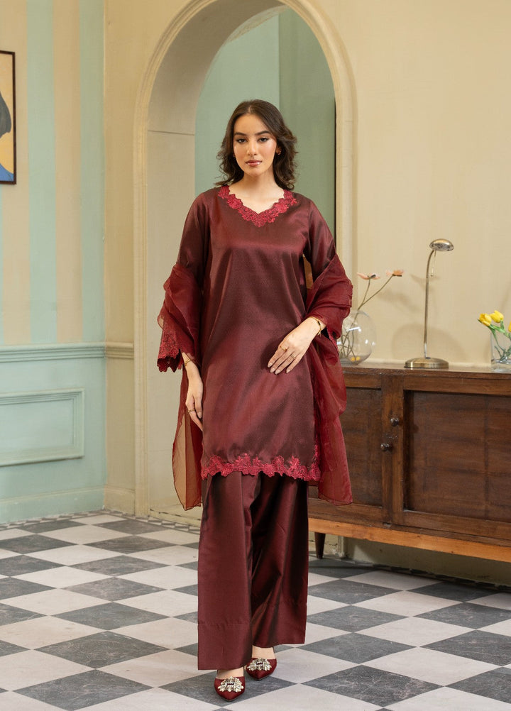 Naaz Couture RTW Embroidered Silk 3 Piece Suit Suit-Maroon Festive Collection