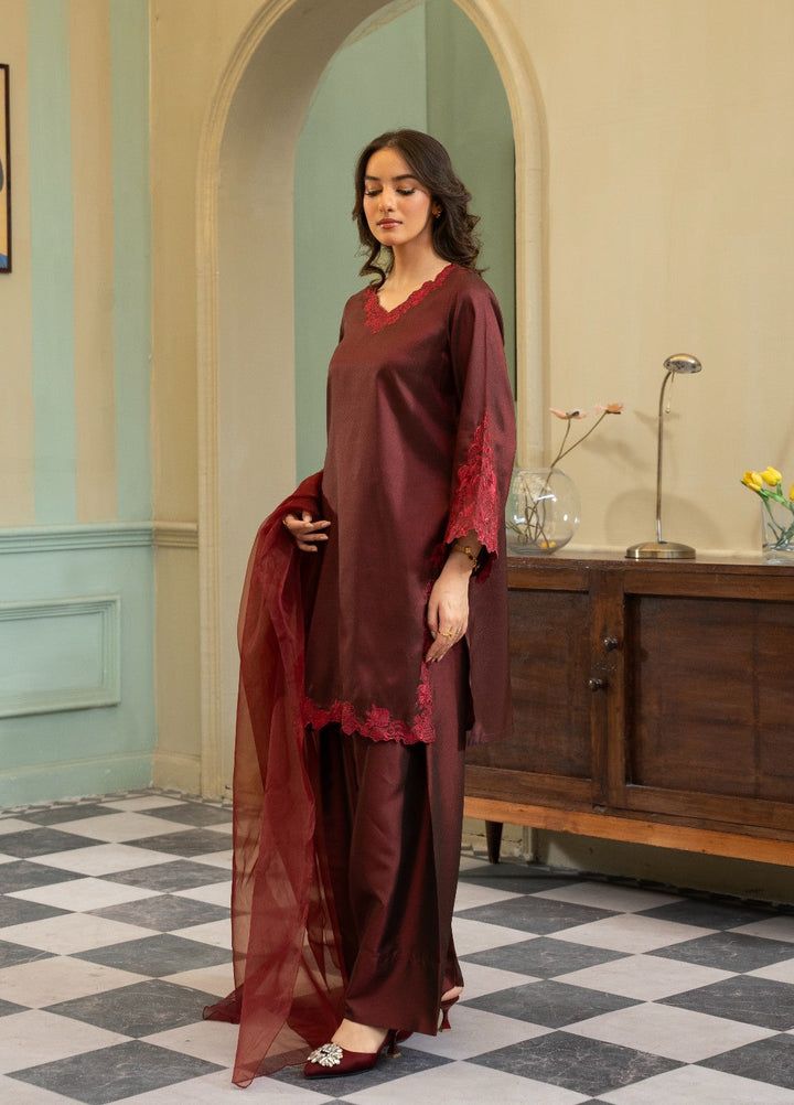 Naaz Couture RTW Embroidered Silk 3 Piece Suit Suit-Maroon Festive Collection