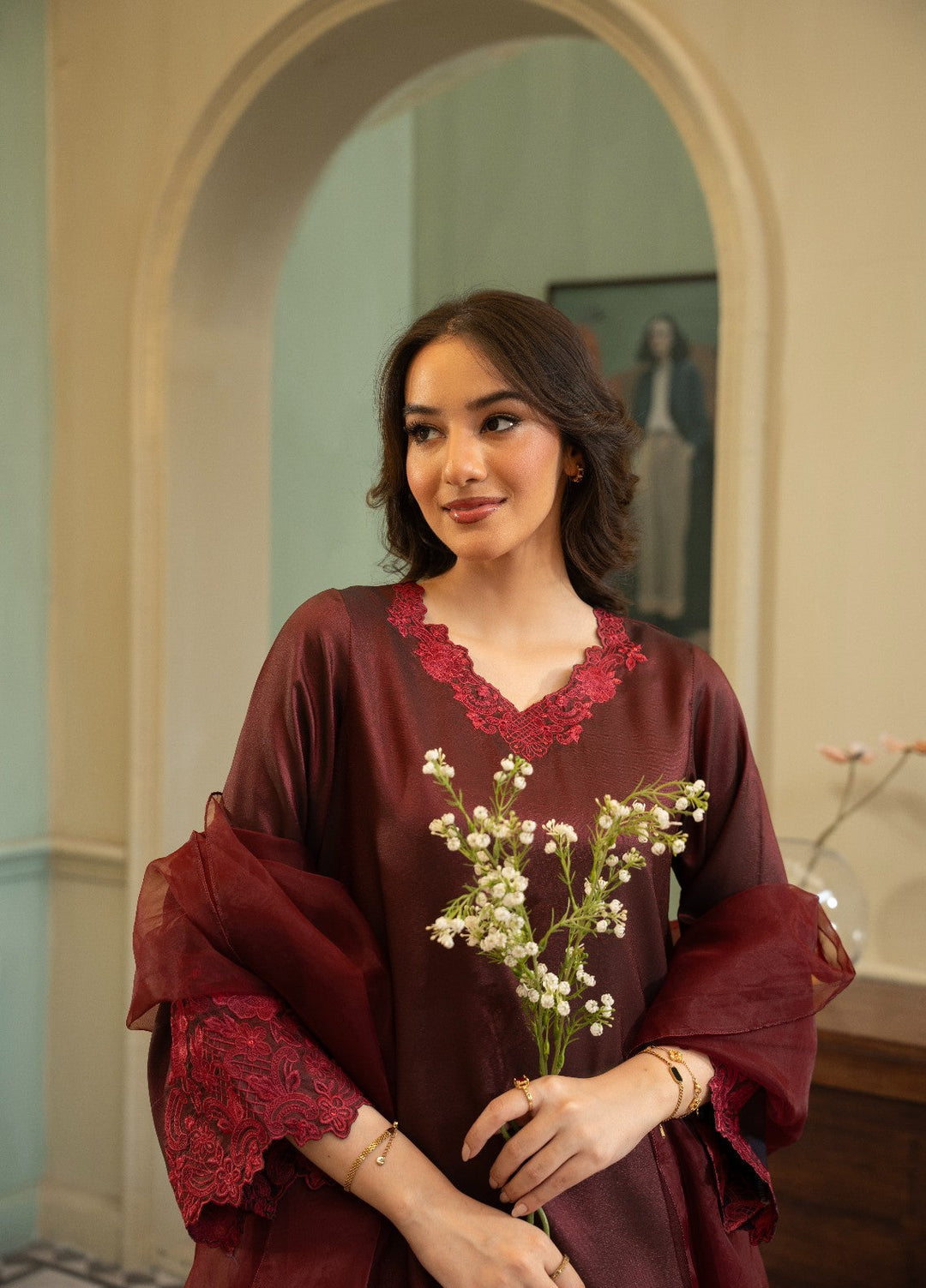 Naaz Couture RTW Embroidered Silk 3 Piece Suit Suit-Maroon Festive Collection