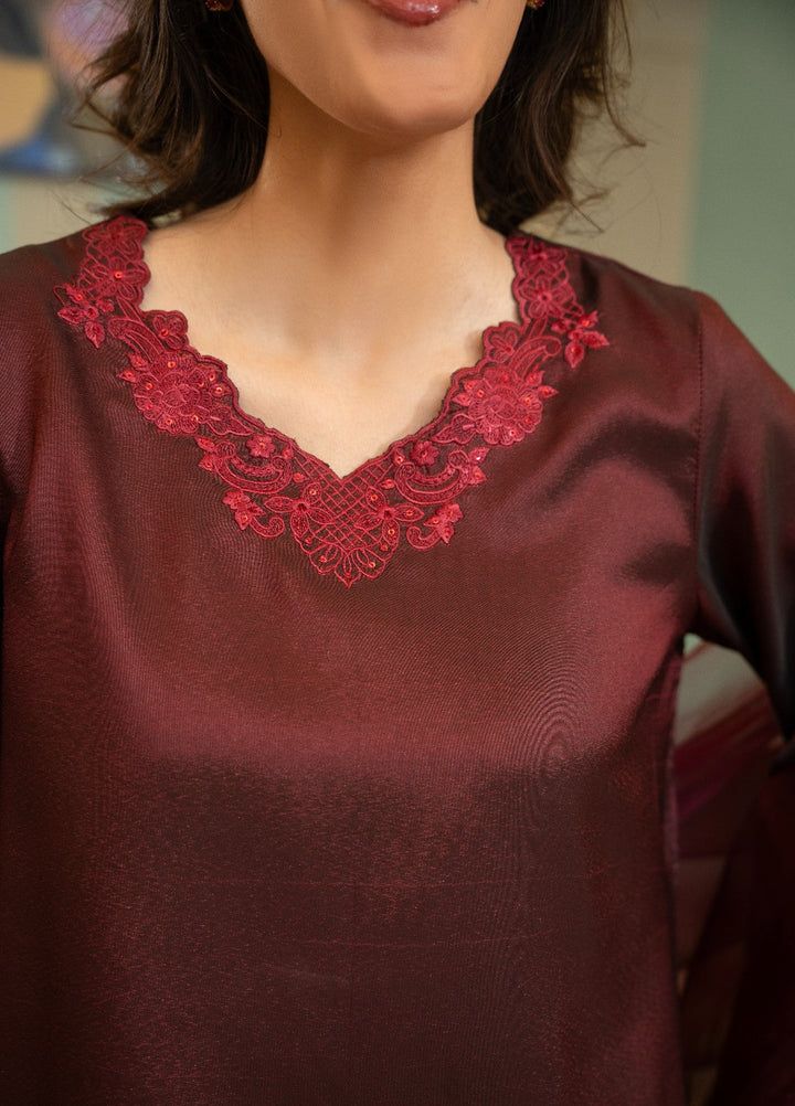 Naaz Couture RTW Embroidered Silk 3 Piece Suit Suit-Maroon Festive Collection